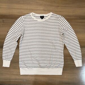 Worthington Women's Cream and Black Striped Crewneck Sweater